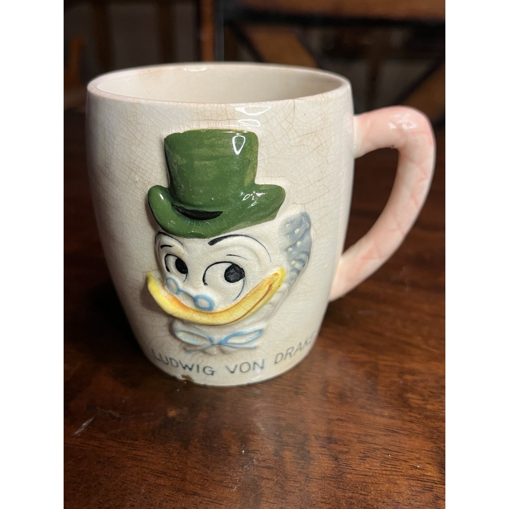 Vintage Ludwig Von Drake Duck Coffee Yea mug Disney 1961 Japan Pink Handle‎